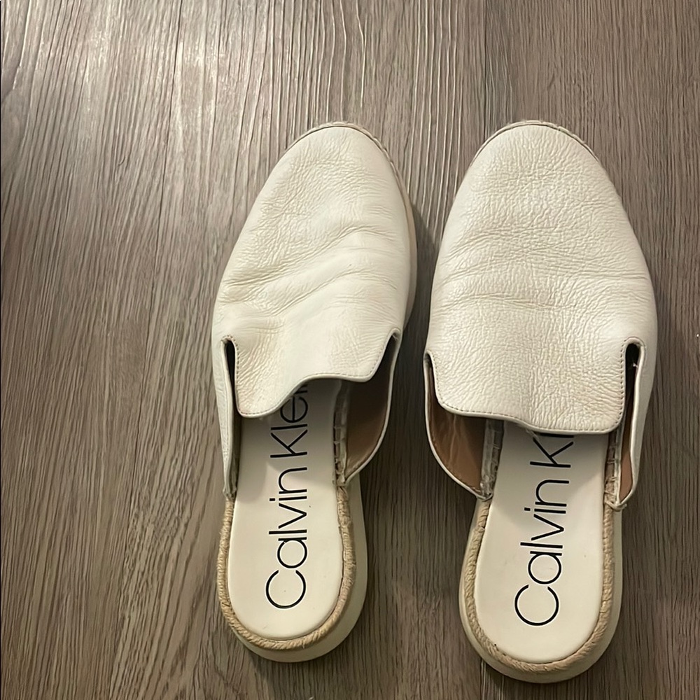 Calvin Klein White Mules Casual Slip-On Comfort